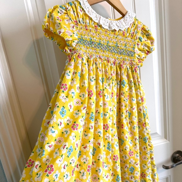 Mini Boden Yellow Dress Floral Print lace collar  size 6/7 - Picture 4 of 6